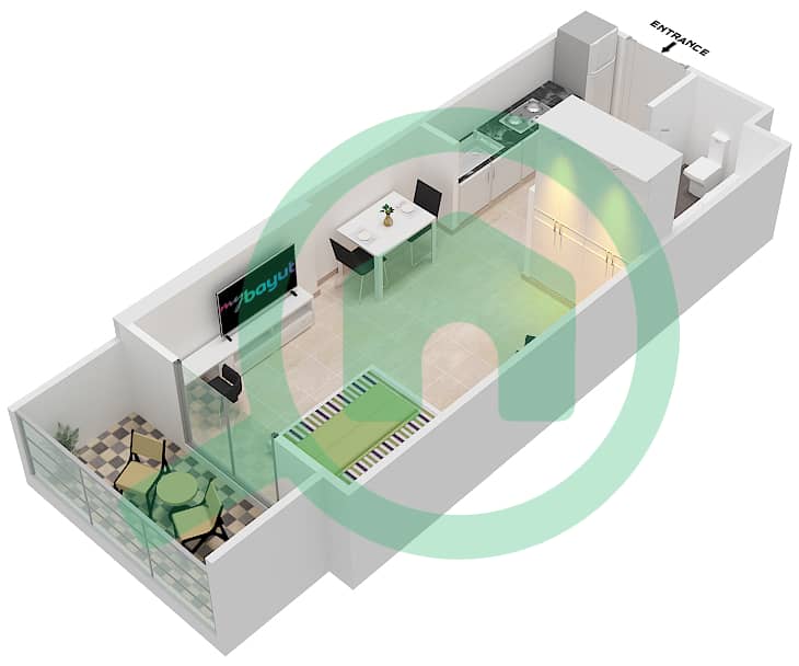 DAMAC Ghalia - Studio Apartment Unit 20 Floor plan Floor 6-25,27-38 interactive3D