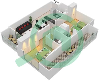 DAMAC Ghalia - 2 Bedroom Apartment Unit 21 Floor plan
