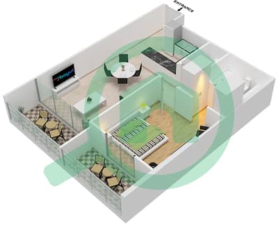 DAMAC Ghalia - 1 Bedroom Apartment Unit 9 Floor plan