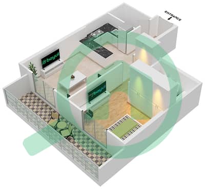 DAMAC Ghalia - 1 Bedroom Apartment Unit 14 Floor plan