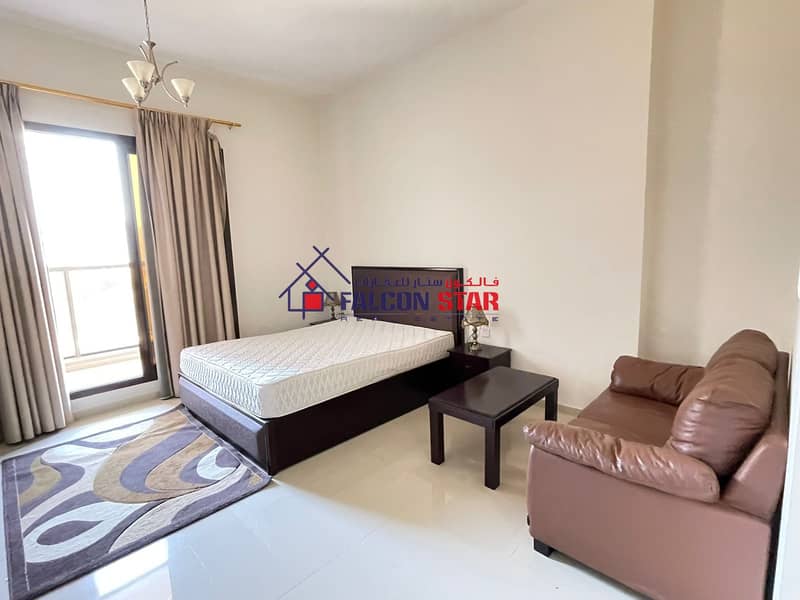 2 12Checks@2600 P/M ◆ Spacious Fully Furnished Studio◆550 SQFT◆Active Dewa/Emicool◆Pool View◆Ready to Move