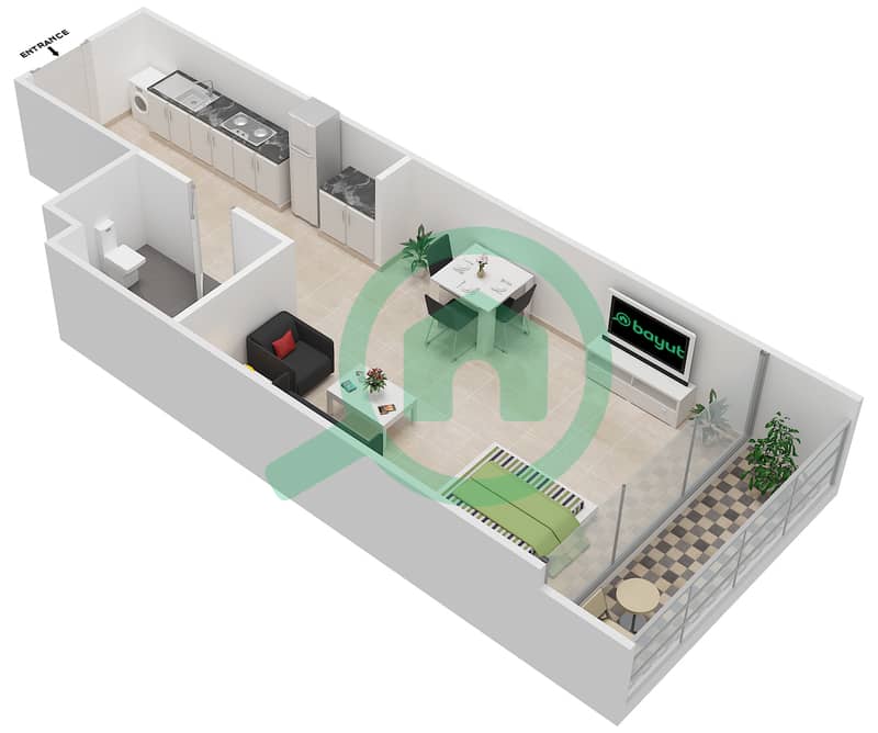 المخططات الطابقية لتصميم النموذج C شقة استوديو - سيليكون هايتس 1 interactive3D