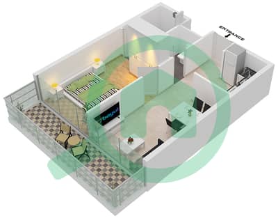 المخططات الطابقية لتصميم النموذج B شقة 1 غرفة نوم - الواحة ريزيدنس 2