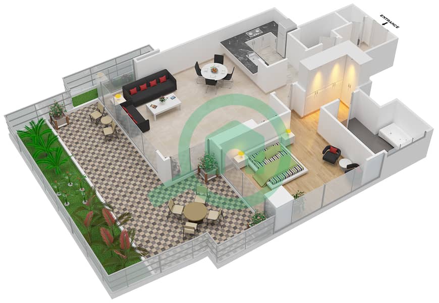 迪拜溪畔公寓2号北大厦 - 1 卧室公寓单位3 FLOOR 3戶型图 Floor 3 interactive3D