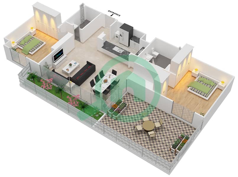 迪拜溪畔公寓2号北大厦 - 2 卧室公寓单位5/FLOOR 3戶型图 Floor 3 interactive3D