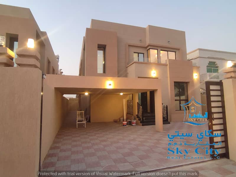 The location of the villa in Ajman, the Jasmine area, two floors, a modern design with various finishes, directly next to a mosque, with the possibili