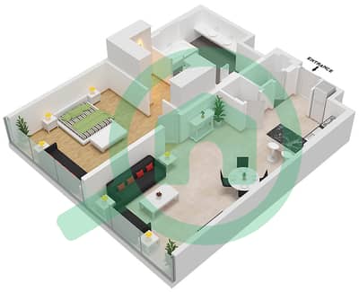 المخططات الطابقية لتصميم النموذج E شقة 1 غرفة نوم - برج النخلة