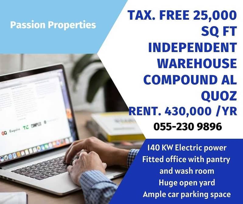 Tax FREE. | 25,000 SQ ft independent warehouse compound for Rent
