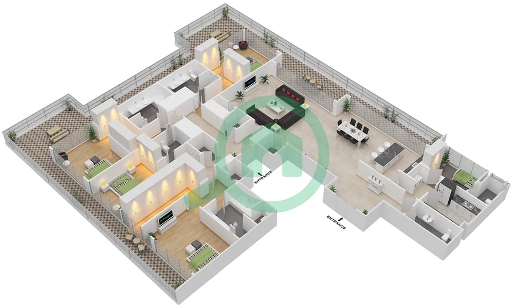Коув - Пентхаус 4 Cпальни планировка Единица измерения 2 FLOOR 21 Unit 2 Floor 21 interactive3D
