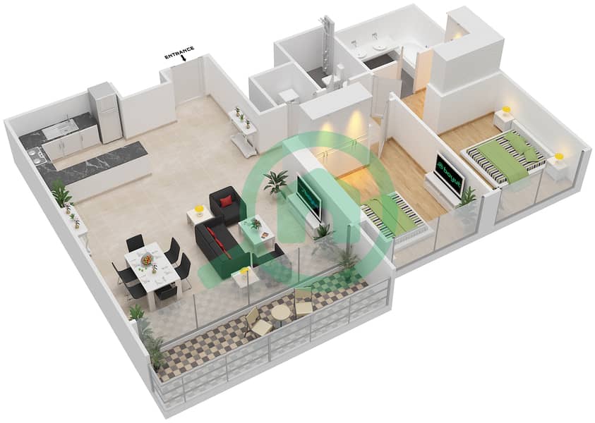 المخططات الطابقية لتصميم الوحدة 6 FLOOR 2-19 شقة 2 غرفة نوم - ذي كوف Unit 6 Floor 2-19 interactive3D