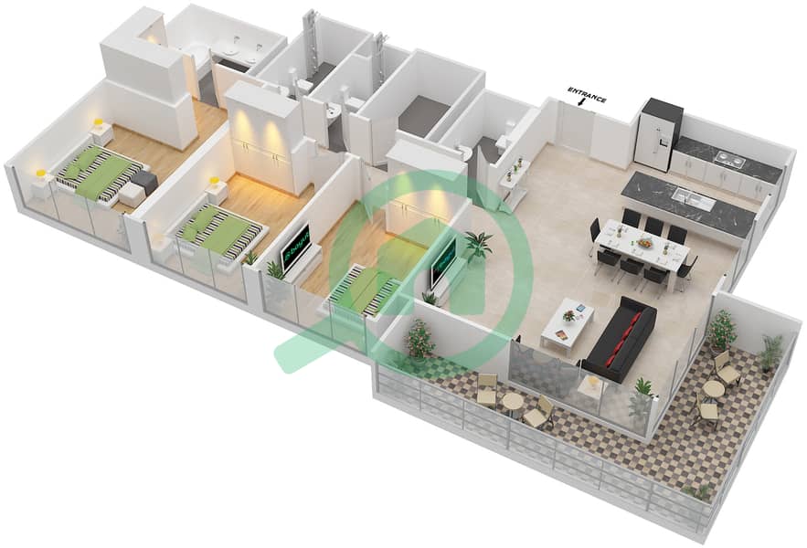 المخططات الطابقية لتصميم الوحدة 5 FLOOR 2-19 شقة 3 غرف نوم - ذي كوف Unit 5 Floor 2-19 interactive3D