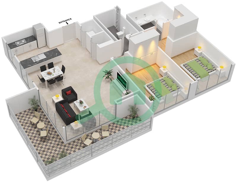 المخططات الطابقية لتصميم الوحدة 7 FLOOR 2-19 شقة 2 غرفة نوم - ذي كوف Unit 7 Floor 2-19 interactive3D