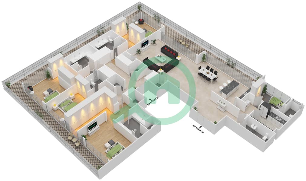 المخططات الطابقية لتصميم الوحدة 1 FLOOR 1 شقة 4 غرف نوم - ذي كوف Unit 1 Floor 1 interactive3D
