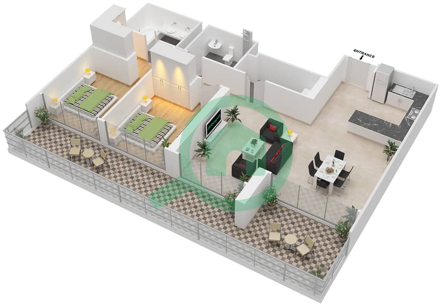 The Cove - 2 Bedroom Apartment Unit 1 GROUND FLOOR 1-9,11-19 Floor plan Unit 1 Ground Floor, 1-9,11-19 interactive3D