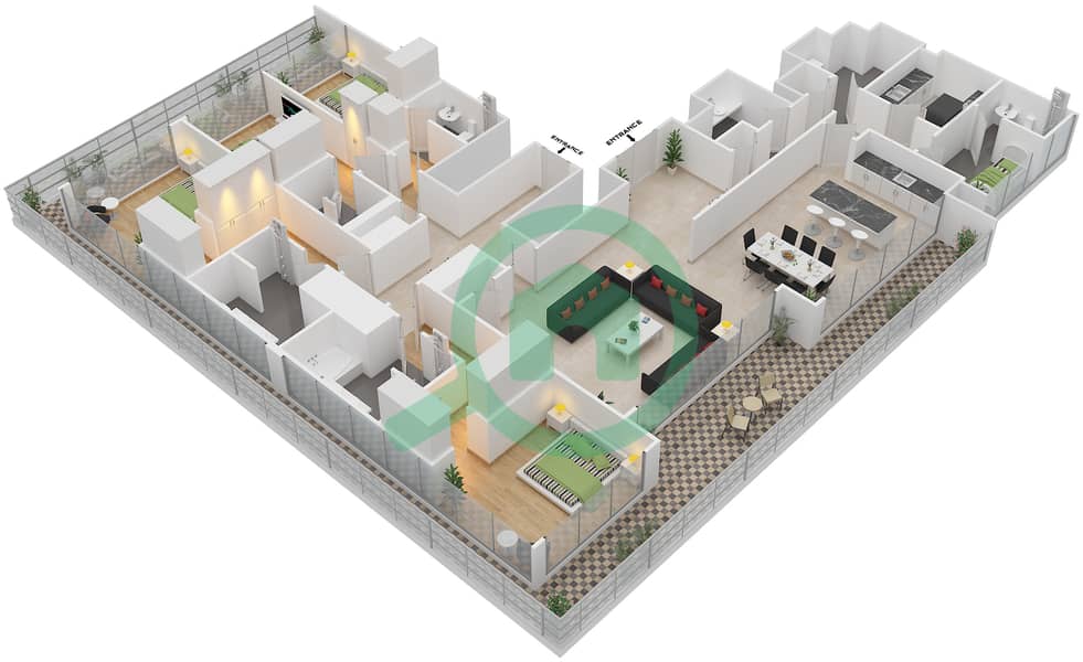 المخططات الطابقية لتصميم الوحدة 2 FLOOR 20 بنتهاوس 4 غرف نوم - ذي كوف Unit 2 Floor 20 interactive3D
