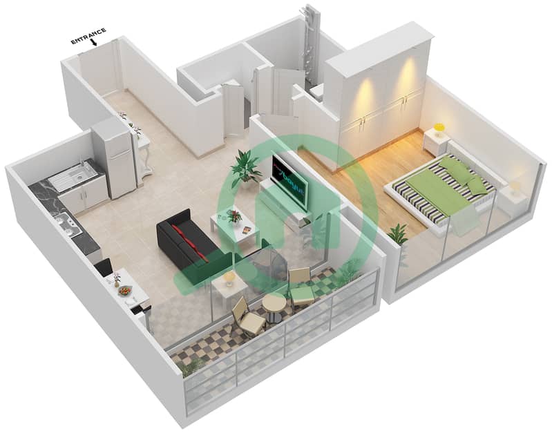 المخططات الطابقية لتصميم الوحدة 1 FLOOR 20 بنتهاوس 1 غرفة نوم - ذي كوف Unit 1 Floor 20 interactive3D