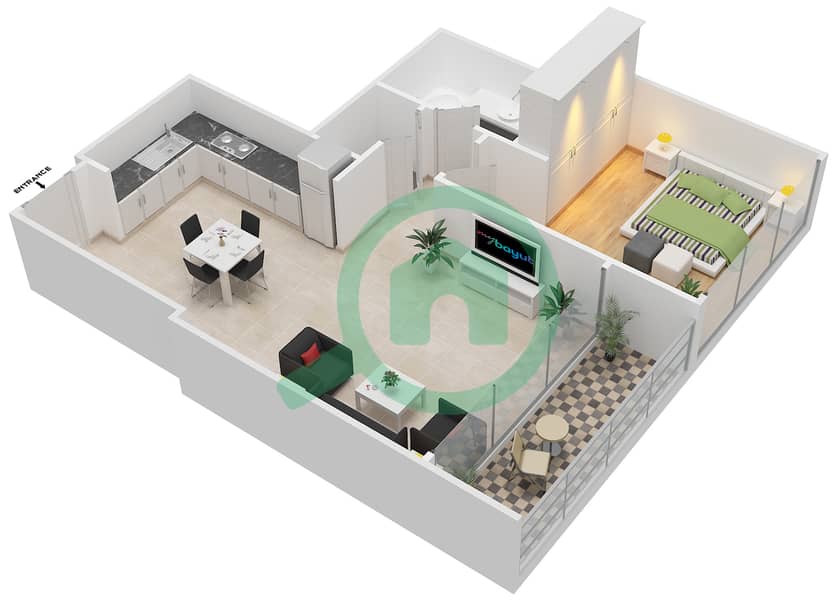 The Cove - 1 Bedroom Apartment Unit 4 FLOOR 2-19 Floor plan Unit 4 Floor 2-19 interactive3D