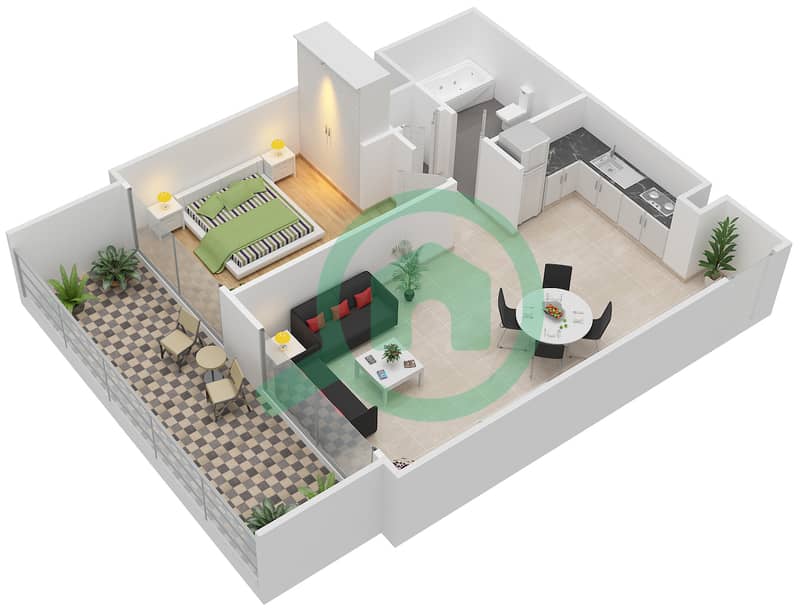 Creek Rise - 1 Bedroom Apartment Unit 5 FLOOR 2-16 Floor plan Floor 2-16 interactive3D