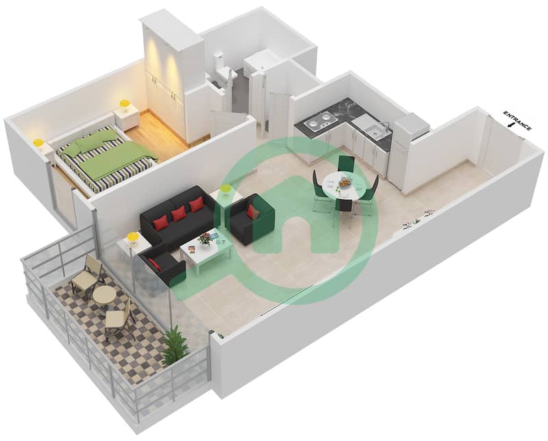 Creek Horizon Tower 1 - 1 Bedroom Apartment Unit 4 FLOOR 2-17 Floor plan Floor 2-17 interactive3D