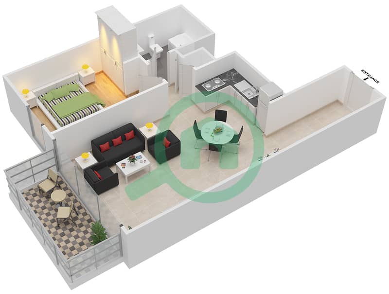 المخططات الطابقية لتصميم الوحدة 6 FLOOR 19-28 شقة 1 غرفة نوم - برج كريك هورايزون 2 Floor 19-28 interactive3D
