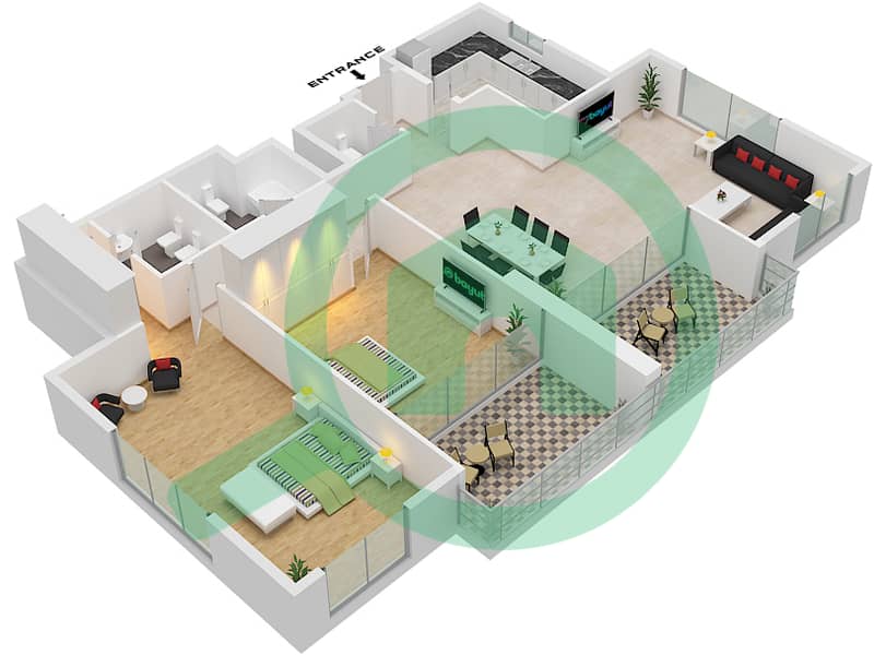 Марина Сэйл - Апартамент 2 Cпальни планировка Единица измерения 902 interactive3D