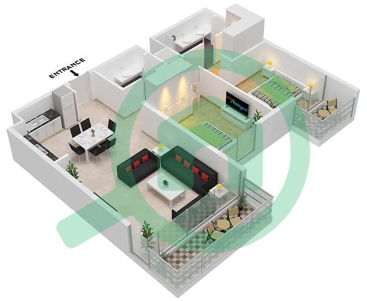 Seashore Residences - 2 Bedroom Apartment Type/unit 5/4,5 Floor plan Floor 2-7,9,11,13,14,15 interactive3D