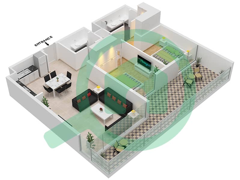 Резиденции на Берегу Моря - Апартамент 2 Cпальни планировка Тип/мера 5A/4,5 FLOOR 1 Floor 1 interactive3D