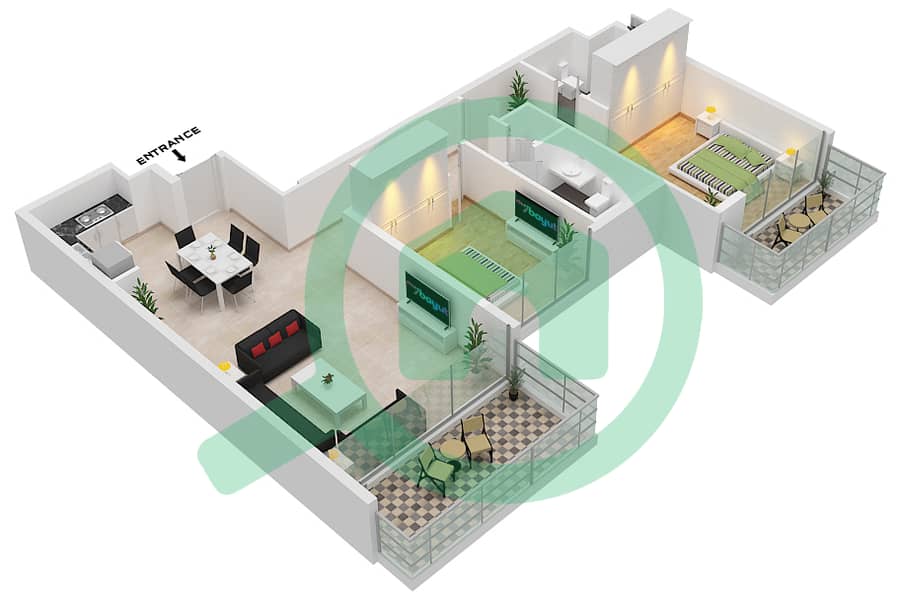 Seashore Residences - 2 Bedroom Apartment Type/unit 9/8 FLOOR 2-7 Floor plan Floor 2-7 interactive3D