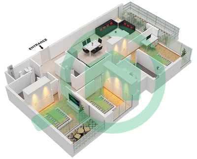 海滨公寓 - 3 卧室公寓类型／单位3B/2戶型图