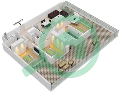 海滨公寓 - 3 卧室公寓类型／单位3C/2 FLOOR 1戶型图