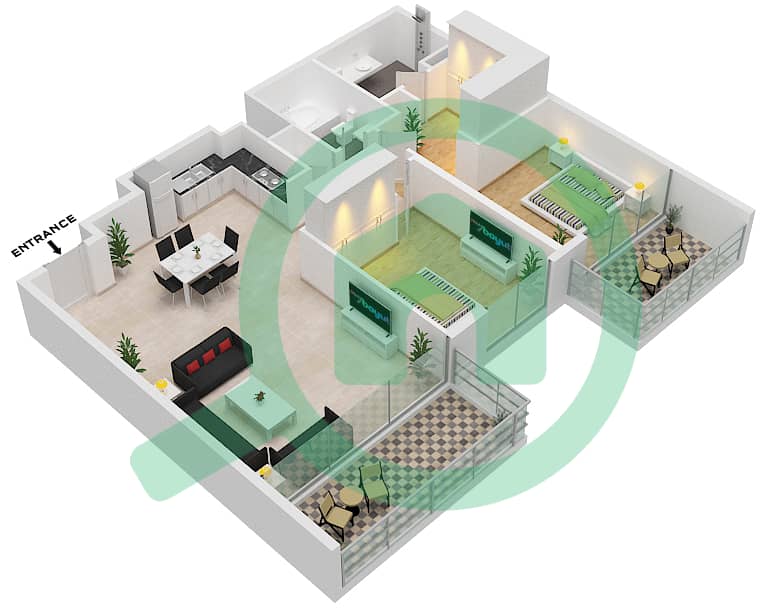 Резиденции на Берегу Моря - Апартамент 2 Cпальни планировка Тип/мера 8B/1 FLOOR 4-5 Floor 4,5 interactive3D