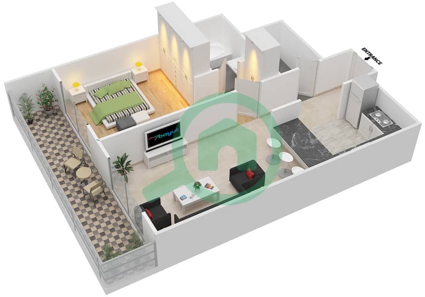 Topaz Residences 3 - 1 Bedroom Apartment Type F Floor plan interactive3D