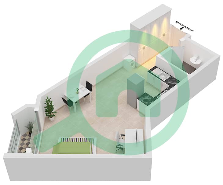 雅库特大楼 - 单身公寓类型KA-220戶型图 interactive3D