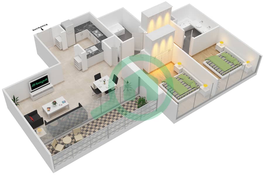 المخططات الطابقية لتصميم النموذج / الوحدة 4 UNIT 04/FLOOR2-16,18-33 شقة 2 غرفة نوم - A كريك سايد 18 Floor 2-16,18-33 interactive3D