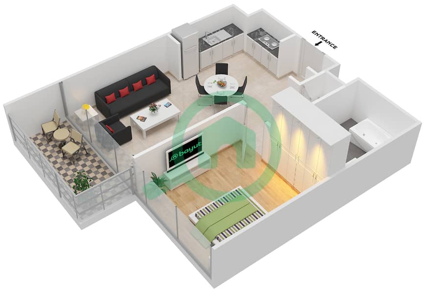 المخططات الطابقية لتصميم النموذج / الوحدة 7 UNIT 07/FLOOR2-16,18-33 شقة 1 غرفة نوم - A كريك سايد 18 Floor 2-16,18-33 interactive3D