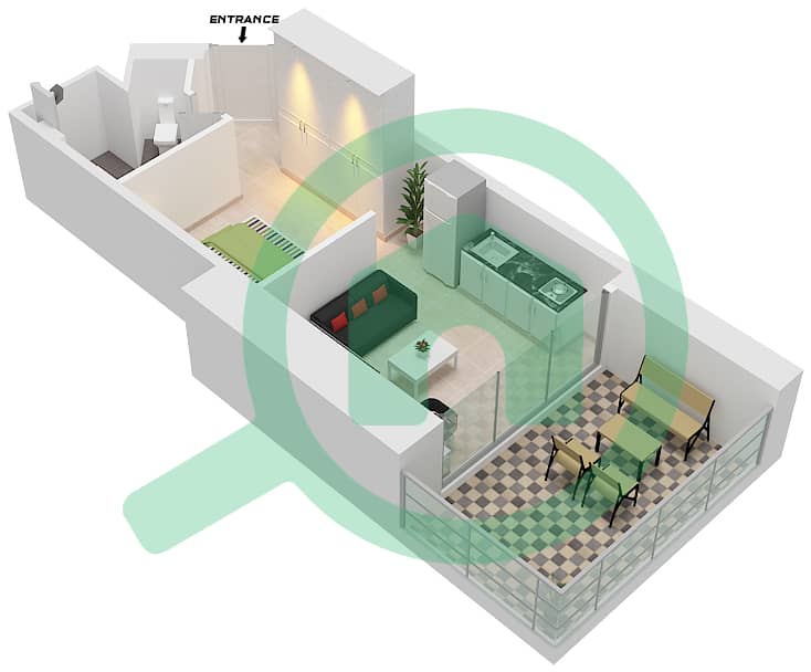 المخططات الطابقية لتصميم النموذج A شقة استوديو - فندق إس إل إس دبي interactive3D