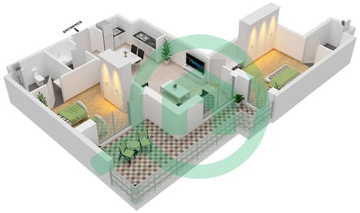 المخططات الطابقية لتصميم النموذج 1B-10 شقة 2 غرفة نوم - الراحة لوفتس