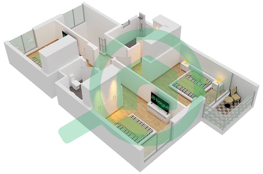 La Rosa 5 - 3 Bedroom Townhouse Type/unit 3M-1 / UNIT MID Floor plan First Floor interactive3D