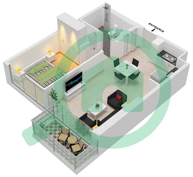 المخططات الطابقية لتصميم الوحدة 5 شقة 1 غرفة نوم - جراند بلو تاور1 Mezzanine,Podium interactive3D