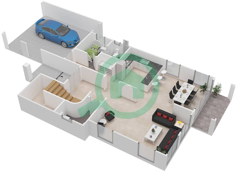 JVT Дистрикт 8 - Вилла 2 Cпальни планировка Тип A Ground Floor interactive3D