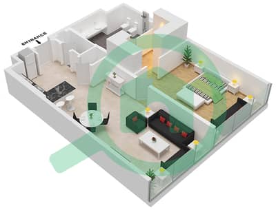 المخططات الطابقية لتصميم النموذج A شقة 1 غرفة نوم - برج النخلة