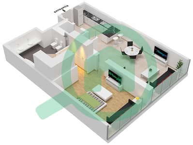 المخططات الطابقية لتصميم النموذج D شقة 1 غرفة نوم - برج النخلة