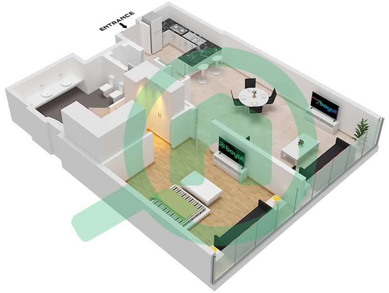 Палм Тауэр - Апартамент 1 Спальня планировка Тип C interactive3D