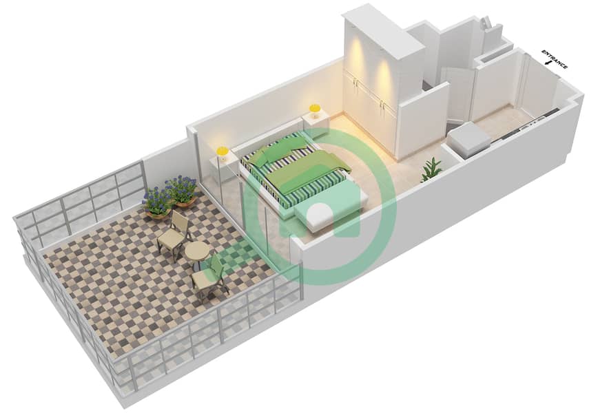 Азизи Ривьера 4 - Апартамент Студия планировка Тип 1A Floor 1 interactive3D