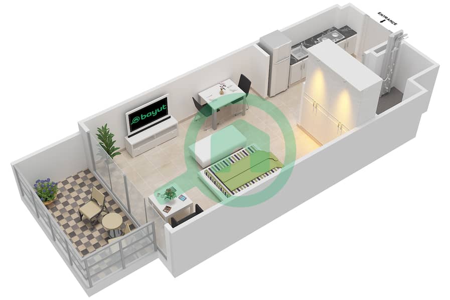 Азизи Ривьера 4 - Апартамент Студия планировка Тип 2 Floor 2-9 interactive3D