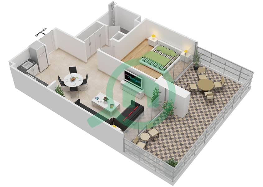 المخططات الطابقية لتصميم النموذج 4 FLOOR 1 شقة 1 غرفة نوم - عزيزي ريفييرا 5 Floor 1 interactive3D