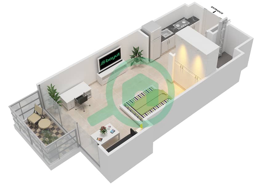 Азизи Ривьера 5 - Апартамент Студия планировка Тип 2 FLOOR 2-9 Floor 2-9 interactive3D