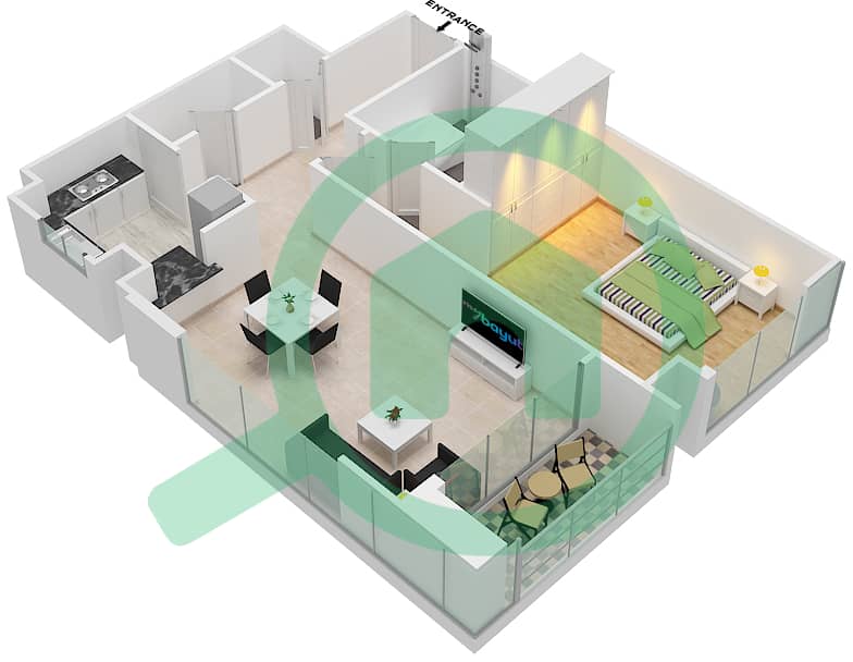Bellevue Tower 2 - 1 Bedroom Apartment Type/unit 2M/6 Floor plan Floor 2-20 interactive3D