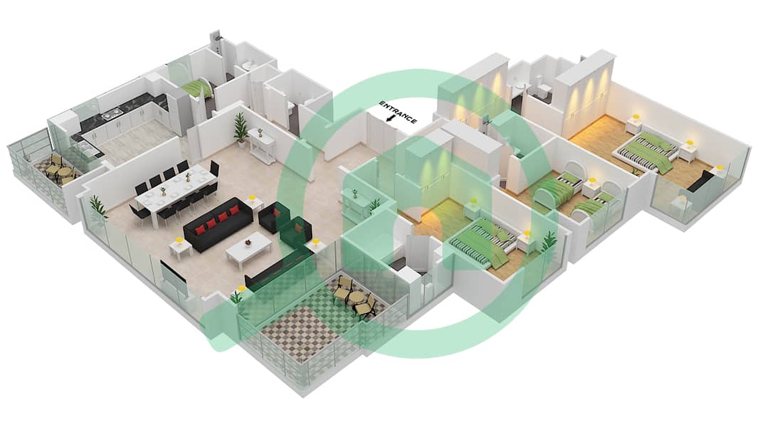 Беллевью Тауэр 2 - Апартамент 3 Cпальни планировка Тип/мера 5/2 Floor 21 interactive3D