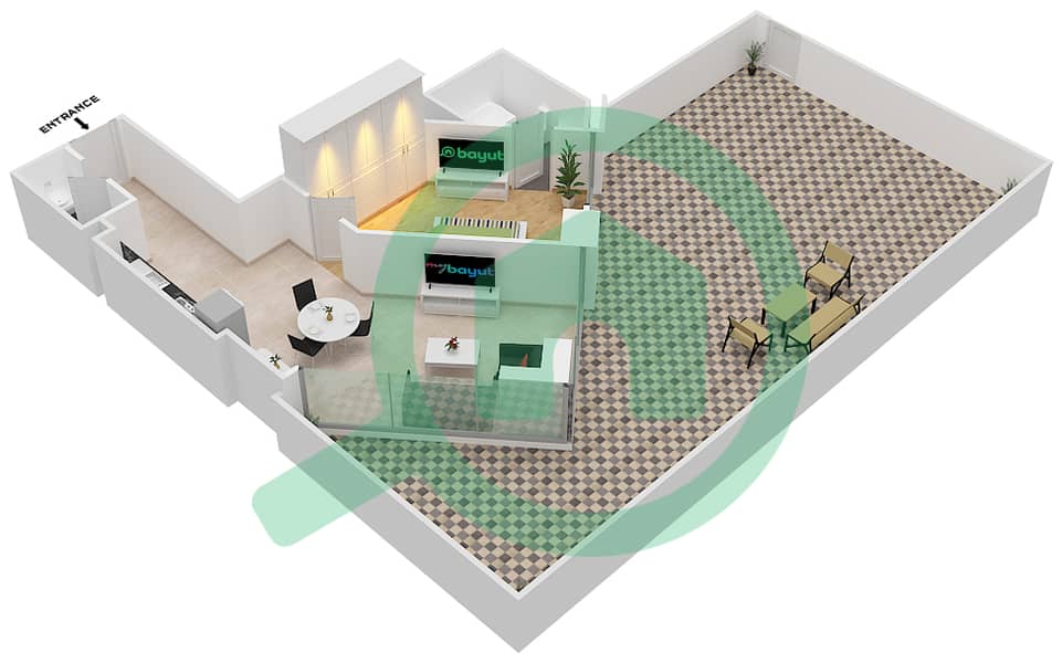 贝尔维尤2号大厦 - 1 卧室公寓类型／单位8/2B戶型图 Floor 1 interactive3D